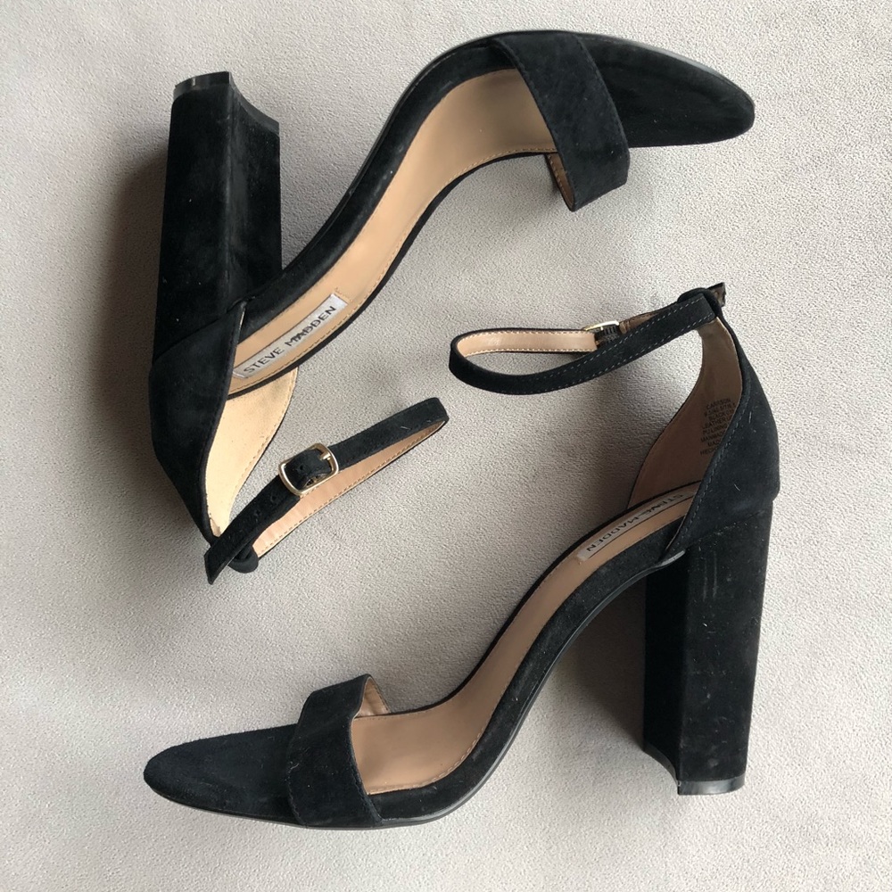 Steve Madden ~ Carrson Block Heel Sandal~ Women’s Size 9.5 ~ Black Suede